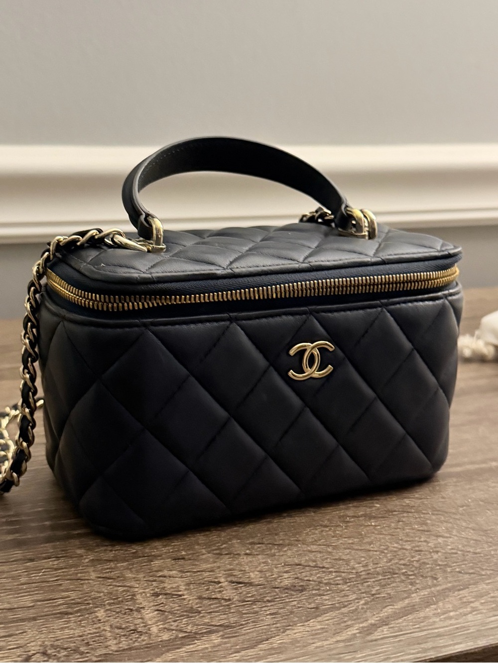 CHANEL Black Quilted Vanity Mini Bag with Gold CC Hardware